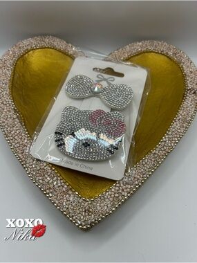Rhinestone Kitty Hair Clips  2pc set - PINK